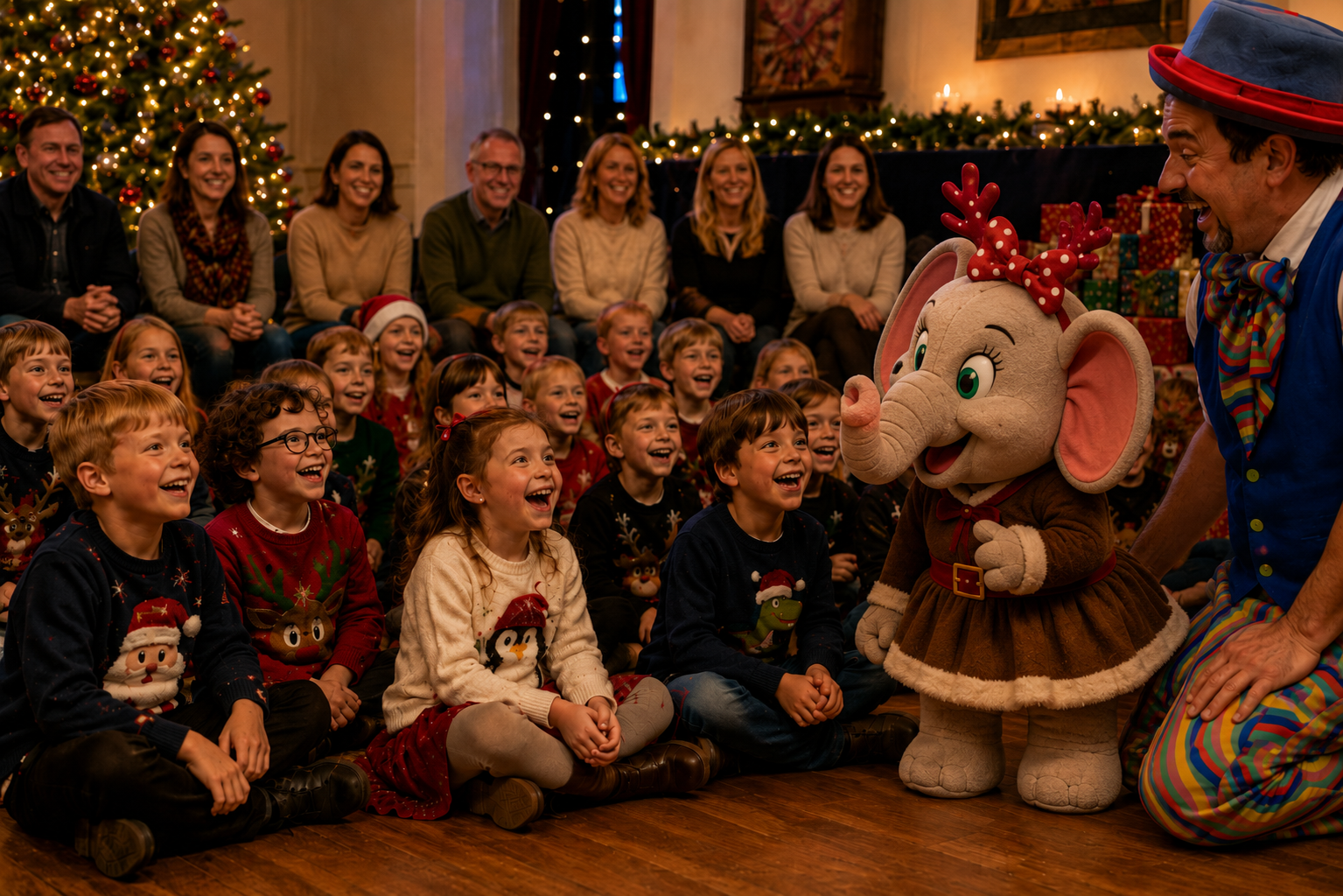 Children Laughing at a Stripey Wipey Christmas Magic Show Children laughing during a Stripey Wipey Christmas magic show