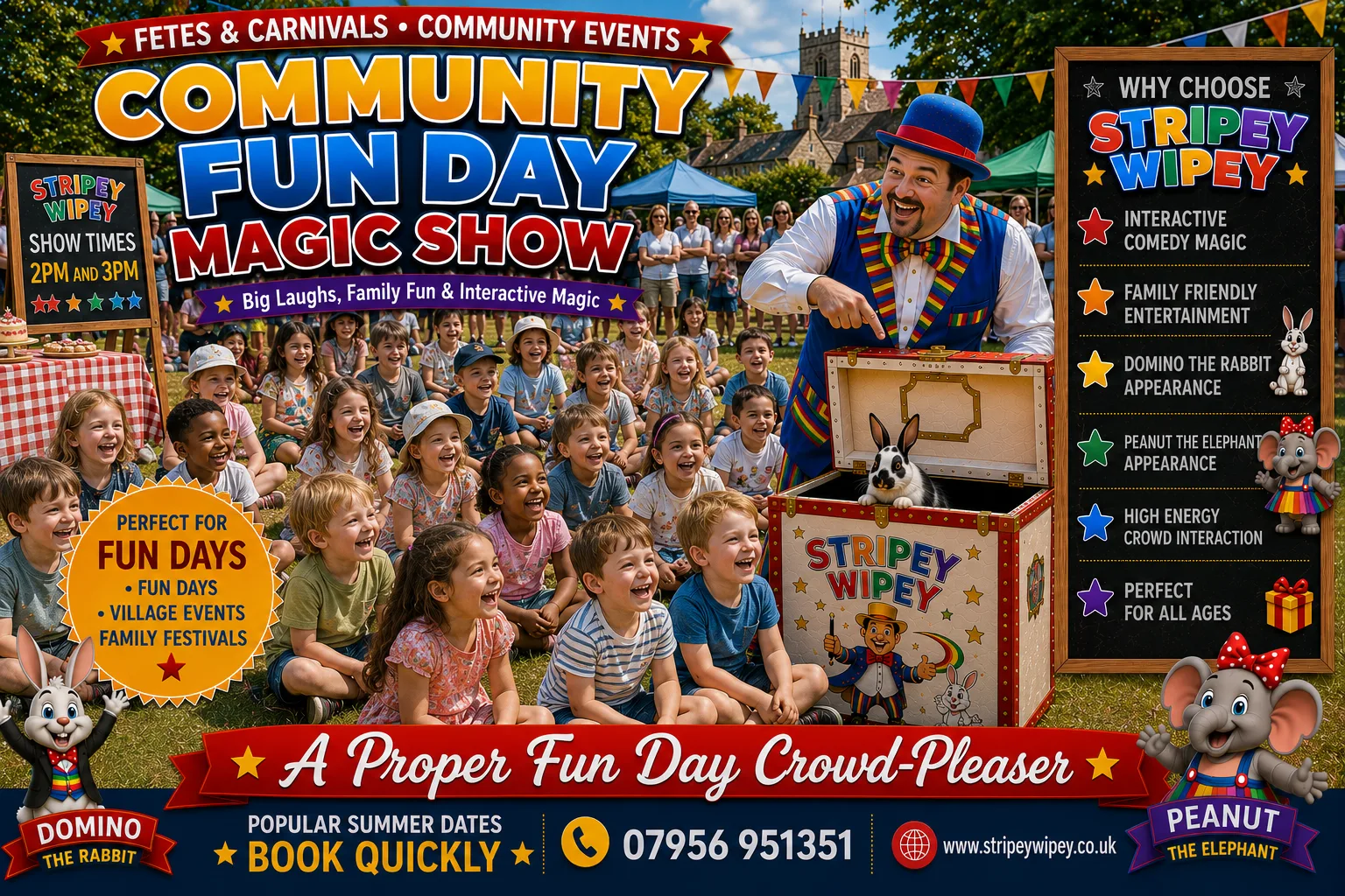 Stripey Wipey entertaining children at a carnival fete or community fun day