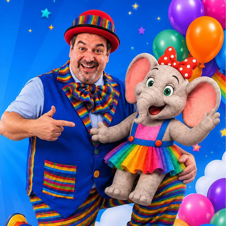 stripey-and-peanut-laughing Stripey Wipey children’s party entertainment