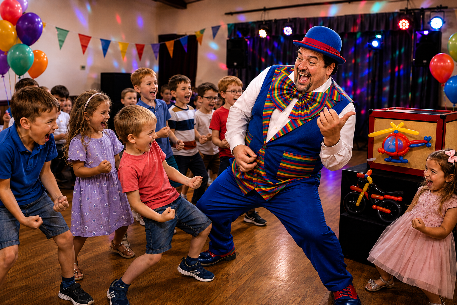 Stripey Wipey 2 Hour Party Games and Balloon Birthday Entertainment Stripey Wipey 1 hour birthday party entertainment with children, Domino the Rabbit and Peanut the Elephant