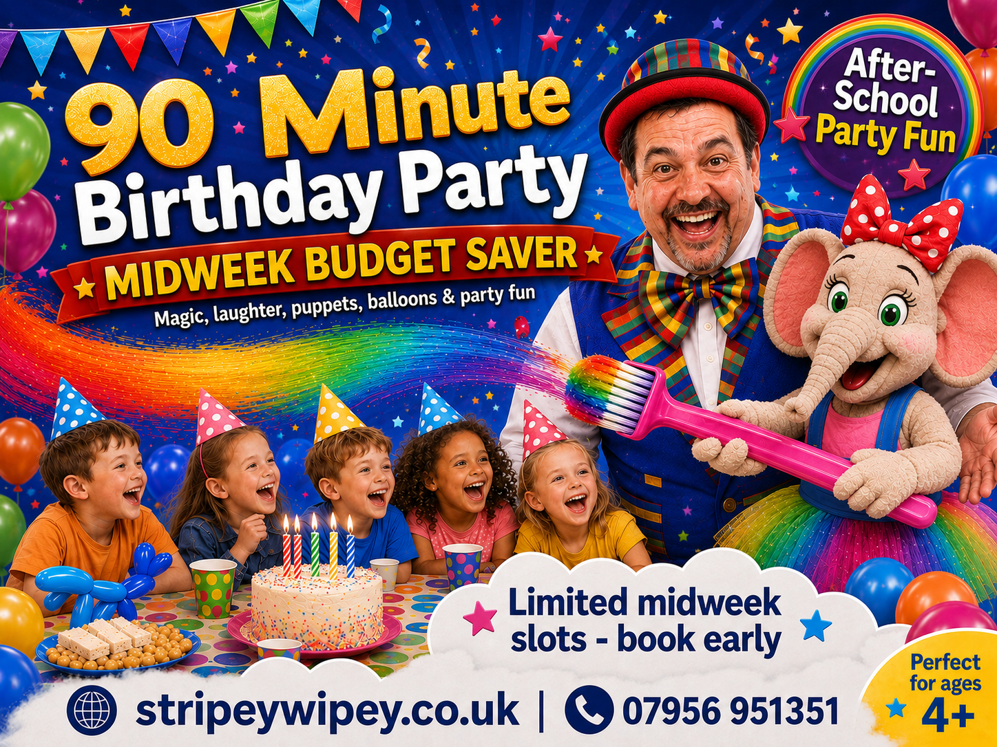 90 Minute Birthday Party Midweek Budget Saver Stripey Wipey 90 minute birthday party midweek budget saver card