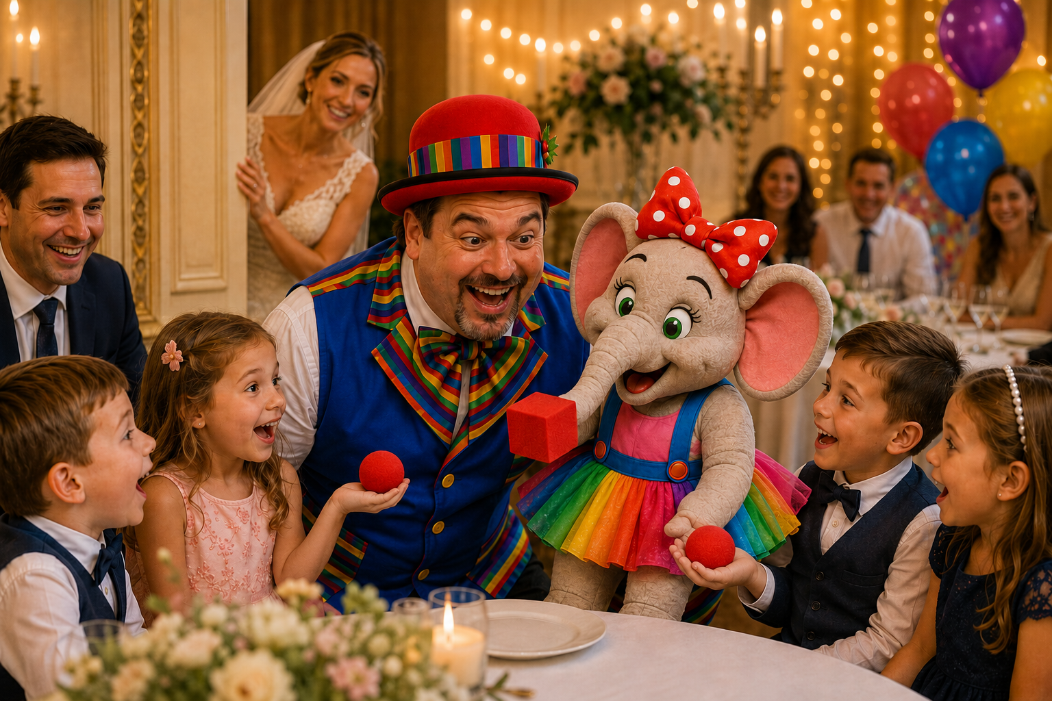 Stripey Wipey Children’s Wedding Magic Show Wedding Children’s Entertainment with Stripey Wipey, Domino the Rabbit and Peanut the Elephant