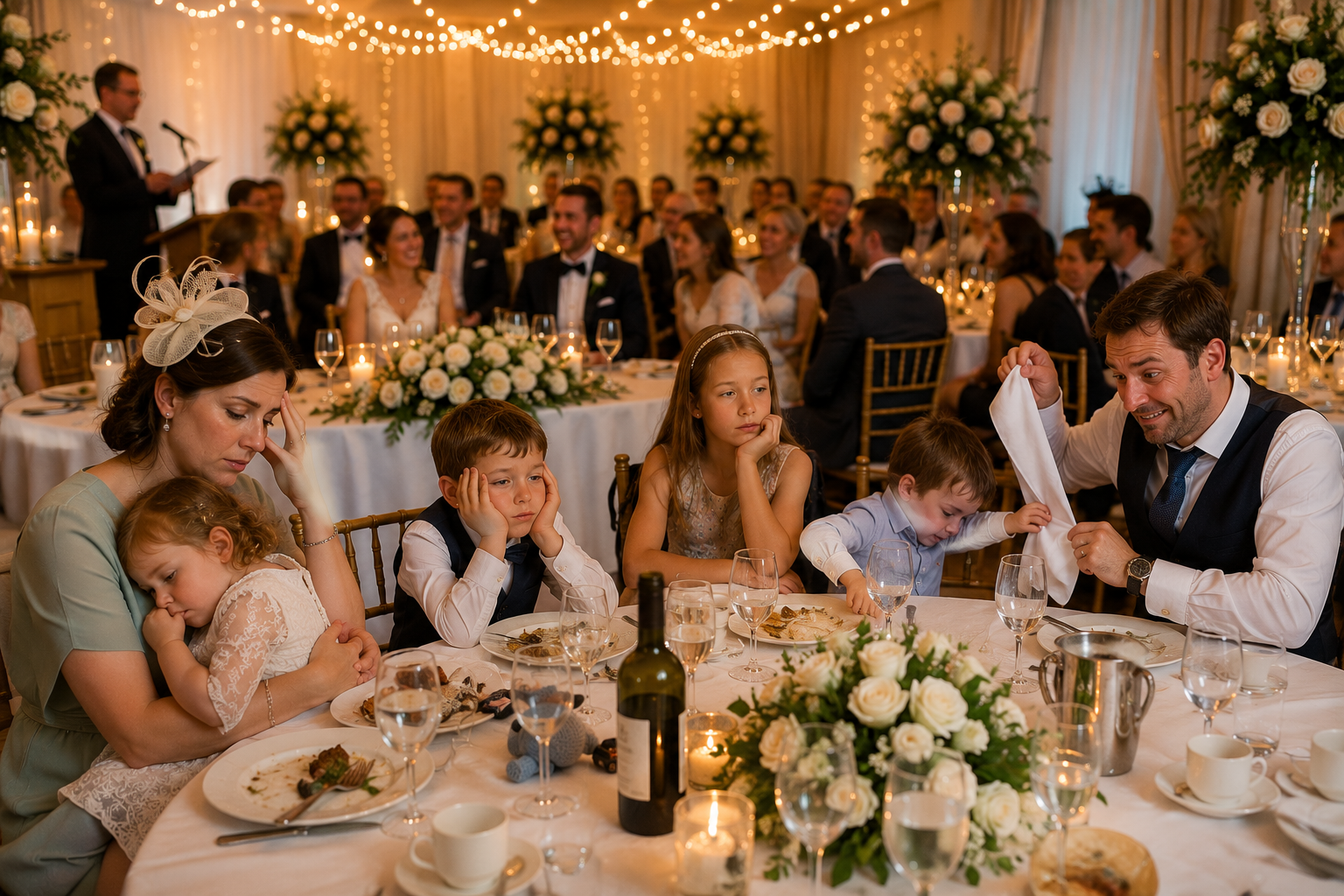 Wedding Waiting Gap Before Children’s Entertainment Restless children at a wedding breakfast during speeches before entertainment begins