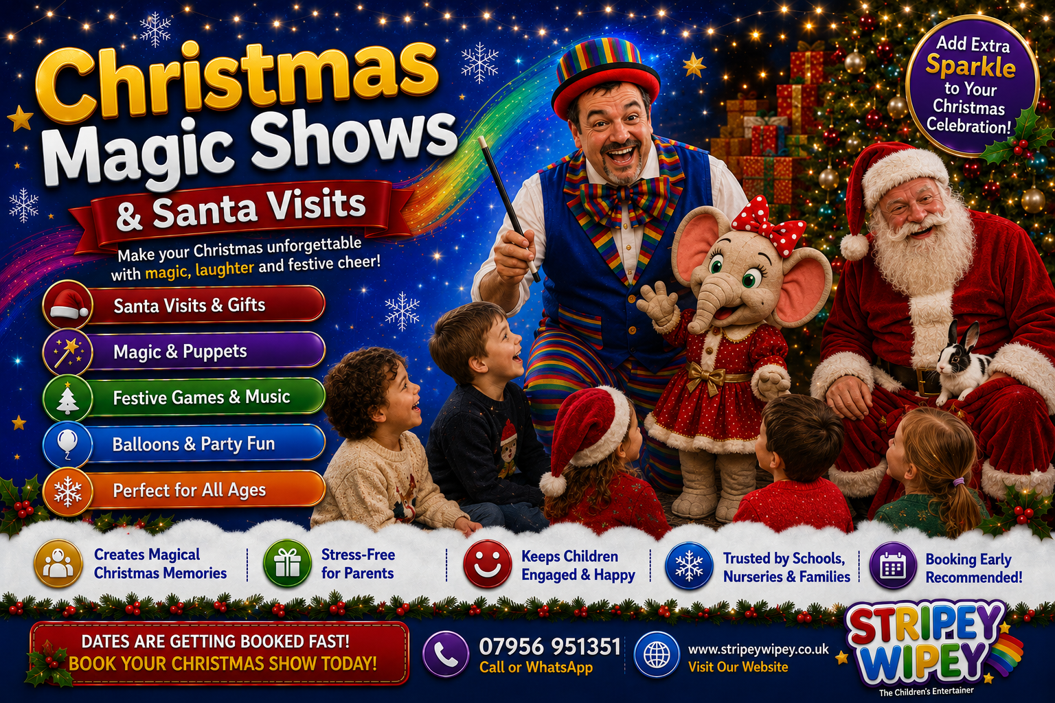 Christmas-magic-shows Stripey Wipey Christmas magic shows and Santa visits