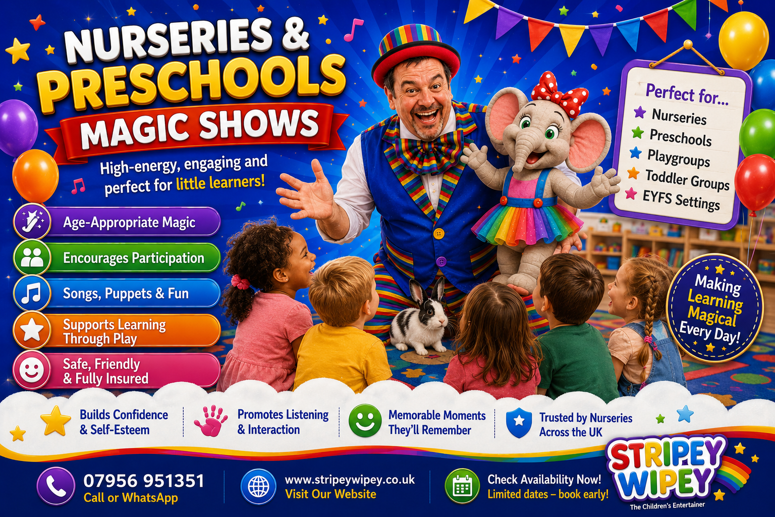 Stripey Wipey nursery and preschool magic shows for lively little learners
