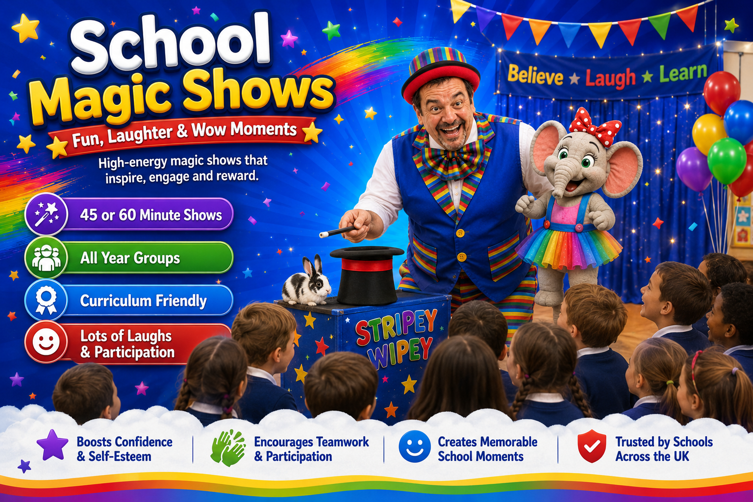 Magical moments for school assemblies Stripey Wipey school magic shows for assemblies and end of term treats
