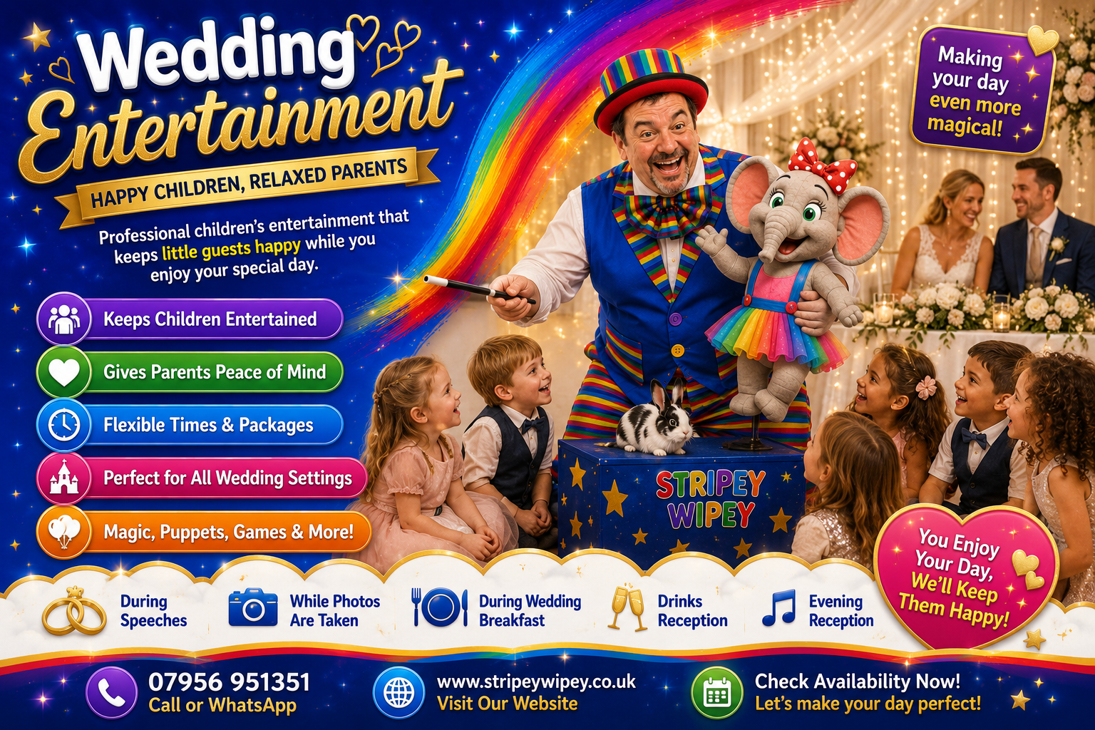 Magical wedding entertainment for kids Magical wedding entertainment for children with Stripey Wipey