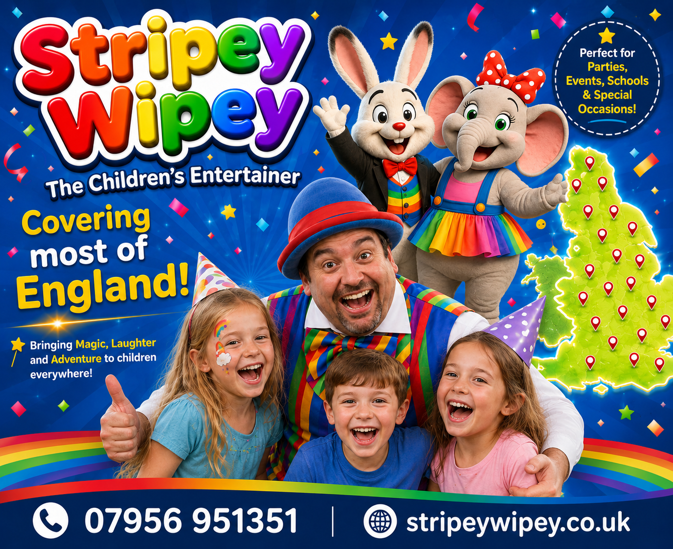Stripey Wipey 90 minute birthday party midweek budget saver card