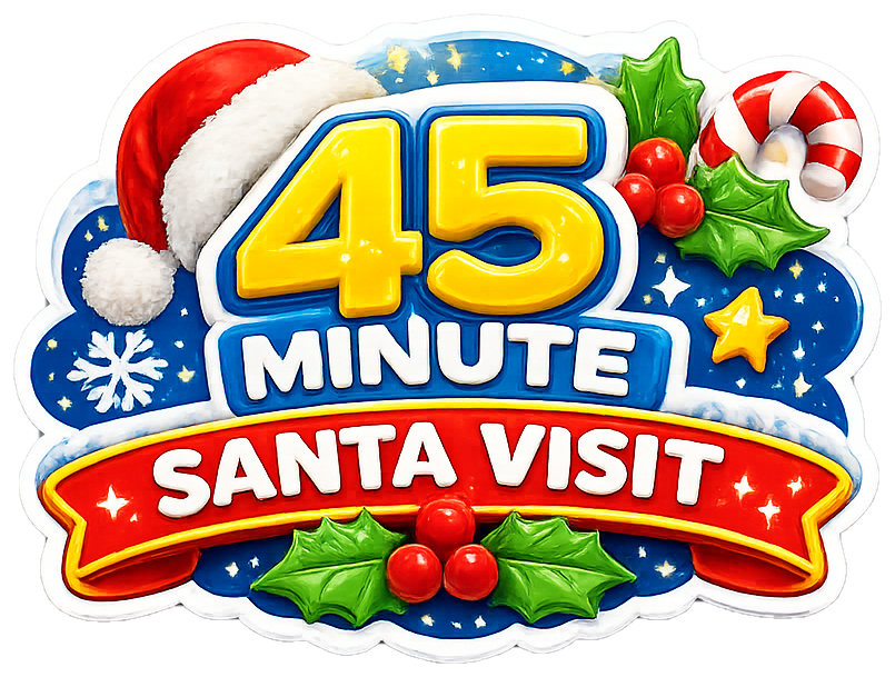 45 Minute Santa Visit badge for Stripey Wipey nursery and playgroup Christmas visits