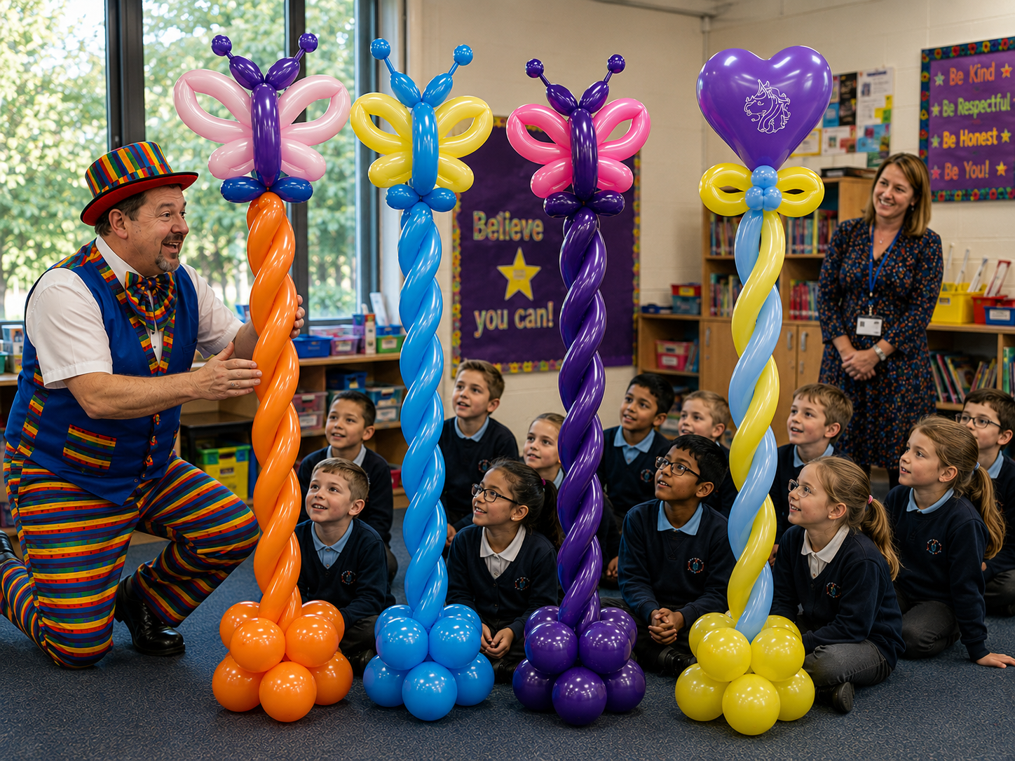 Placeholder for pupils enjoying a Stripey Wipey reward-day magic show and balloon activity