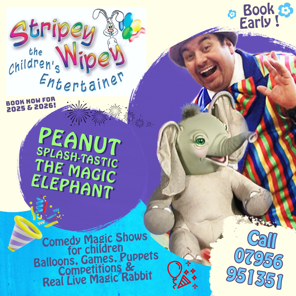 Peanut splash-tastic Stripey Wipey Parties Feature Peanut The Magic elephant